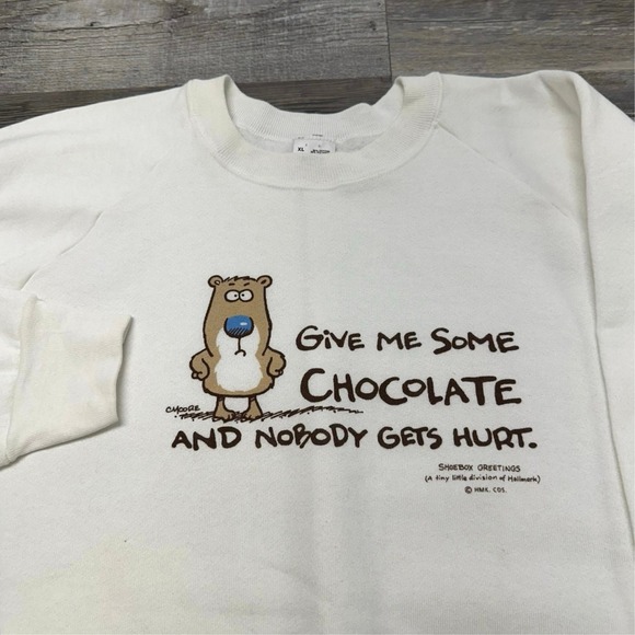 Vintage 90s Shoebox Greetings Hallmark Give Me Chocolate Mens XL Sweatshirt USA - Picture 1 of 9